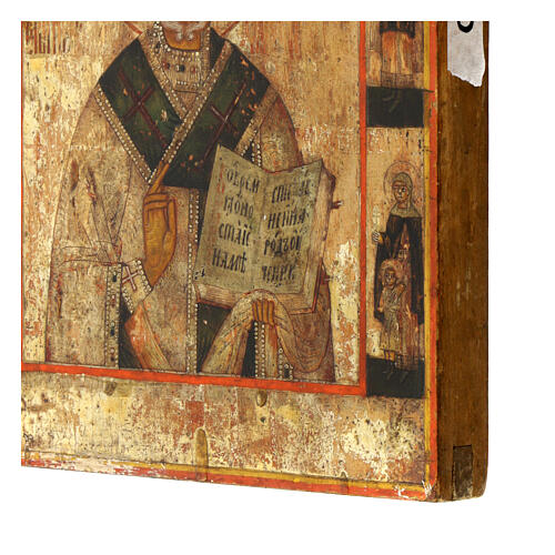 Icona antica russa San Nicola Taumaturga XIX sec 26x23 cm 4