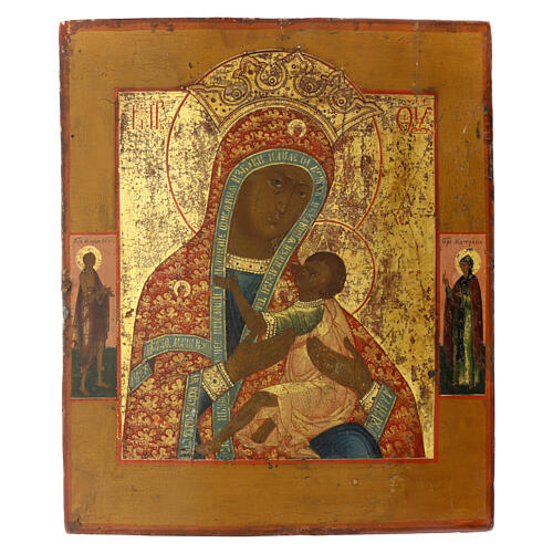 Icono ruso envejecido Virgen de Arabia fin siglo XVIII 36x30 cm 1