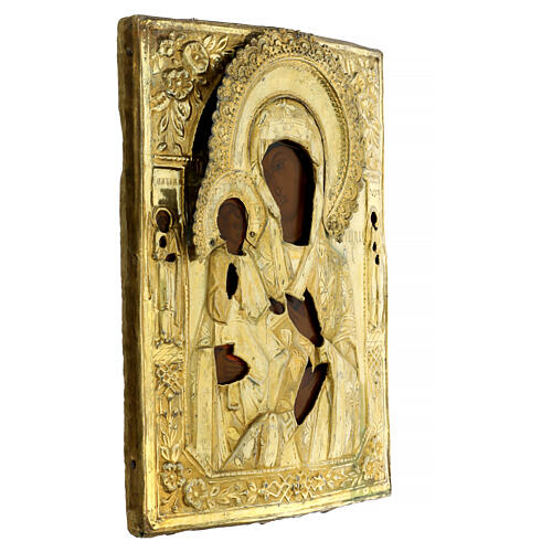 Icona russa antica Madonna delle tre mani riza dorata XIX sec 31x24 cm 5