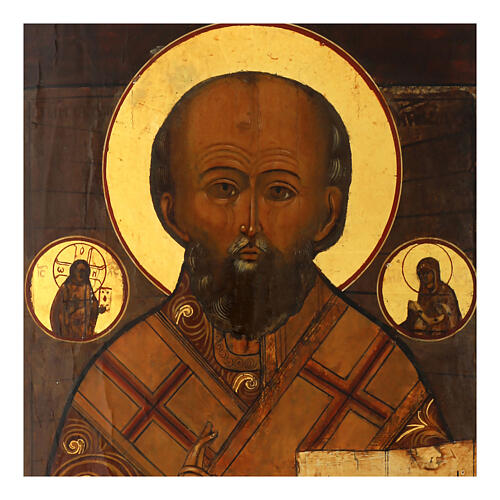 Icona russa antica San Nicola Taumaturga XIX sec 37x31 cm 2