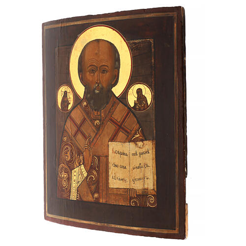 Icona russa antica San Nicola Taumaturga XIX sec 37x31 cm 3