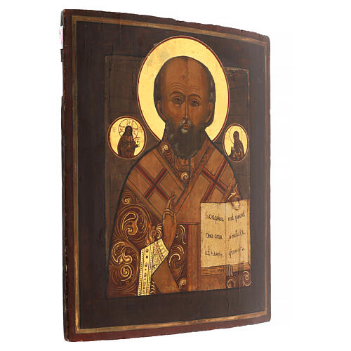 Icona russa antica San Nicola Taumaturga XIX sec 37x31 cm 5