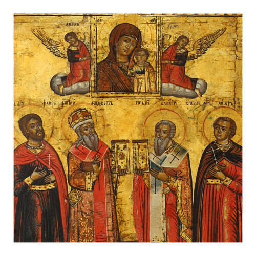Icona antica russa Venerazione dei Santi XVIII sec 36x34 cm 2