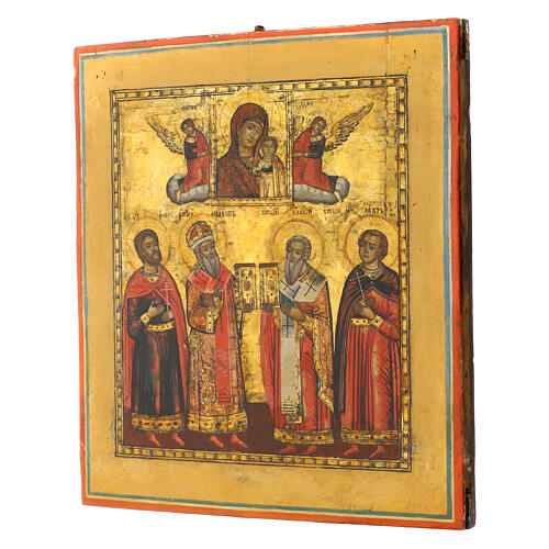 Icona antica russa Venerazione dei Santi XVIII sec 36x34 cm 3