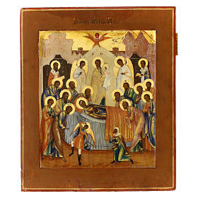 Icono Rusia envejecida Dormición de María siglo XVIII 31x26 cm