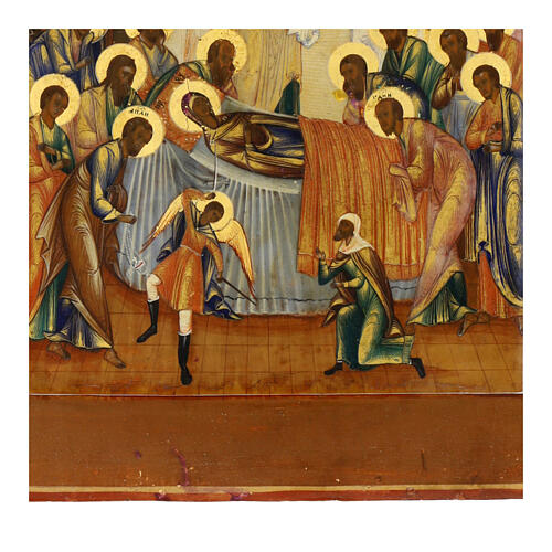 Icona Russia antica Dormizione di Maria XVIII sec 31x26 cm 5