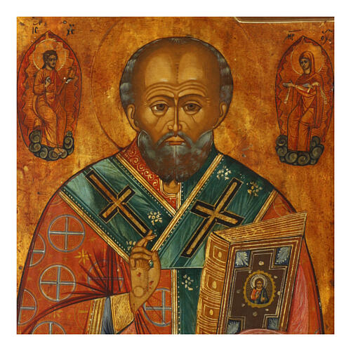 Icona antica Russia San Nicola Taumaturga XIX sec 52x44 cm 2