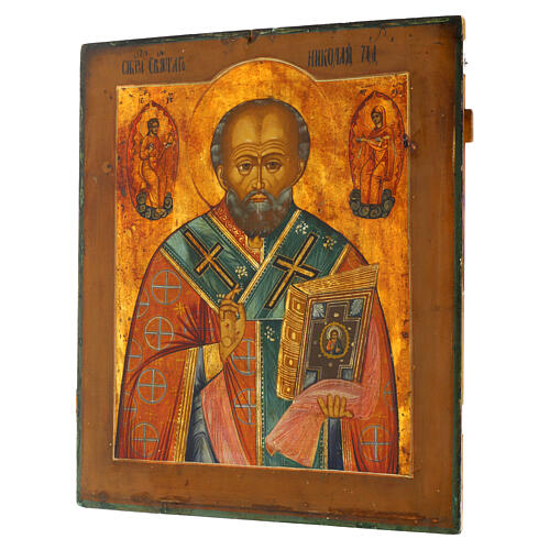 Ícone russo antigo São Nicolau de Mira séc. 19 52x44 cm 3