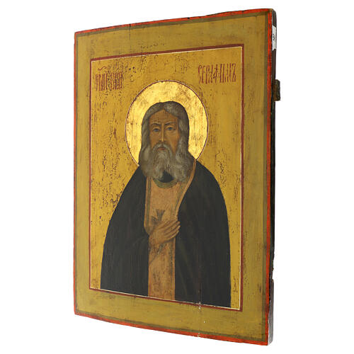 Icono ruso envejecido San Serafín de Sarov siglo XVIII 53x39 cm 3