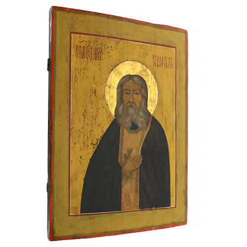 Icono ruso envejecido San Serafín de Sarov siglo XVIII 53x39 cm 5