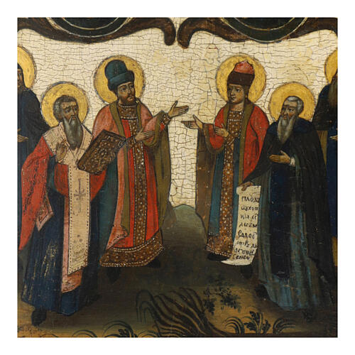Antike russische Ikone, Heilige Boris und Gleb in Verehrung der Gottesmutter, achtzehntes Jahrhundert, 41 x 33 cm 5