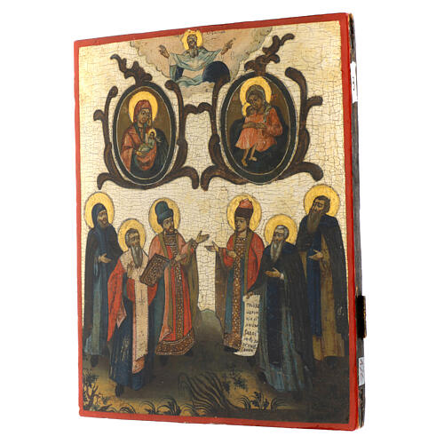 Icona russa antica Venerazione della Madre di Dio XVIII sec 41x33 cm 3