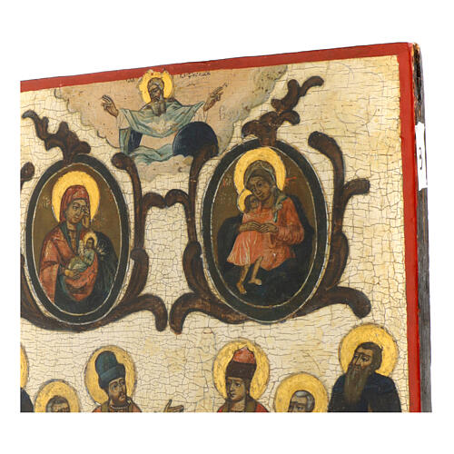 Icona russa antica Venerazione della Madre di Dio XVIII sec 41x33 cm 4