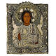 Antike russische Ikone, Christus Pantokrator mit Metallriza, neunzehntes Jahrhundert, 32 x 26 cm s1