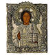 Ancient Russian icon of Christ Pantocrator, metal riza, 19th century, 13x10 in s1