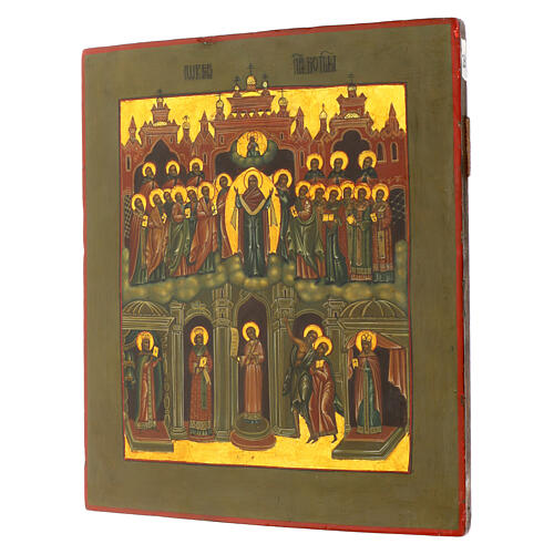 Icona antica Russa Madre di Dio Pokrov XIX sec 45X40 cm 3