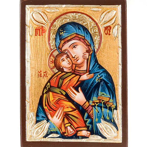 Ícone Roménia Mãe de Deus Vladimir capa azul 1