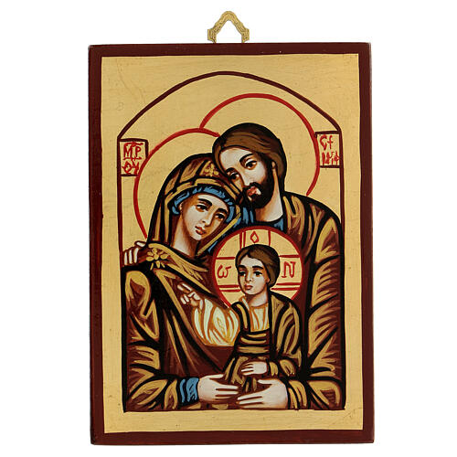 Rumänische Ikone Heilige Familie mit roter Dekoration 1