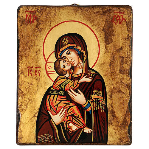 Ikone Jungfrau von Don mit rotem Gewand und antikisiert 1