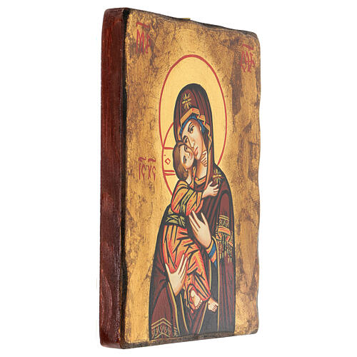 Icône Vierge du Don veste rouge, antiquée 3