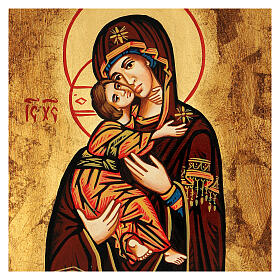 Icona Vergine del Don manto rosso antichizzata