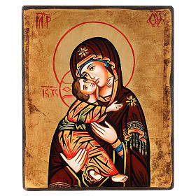 Ícones Pintados Roménia: Ícone Virgem do Don capa vermelha acabamento antigo Ícones Pintados Roménia: Ícone Virgem do Don capa vermelha acabamento antigo