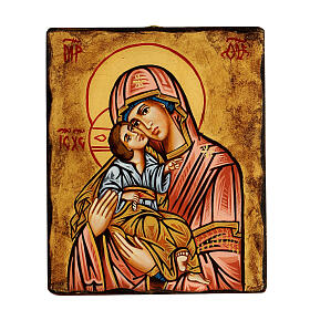 Icono Virgen de la Ternura manto rojo efecto antiguo