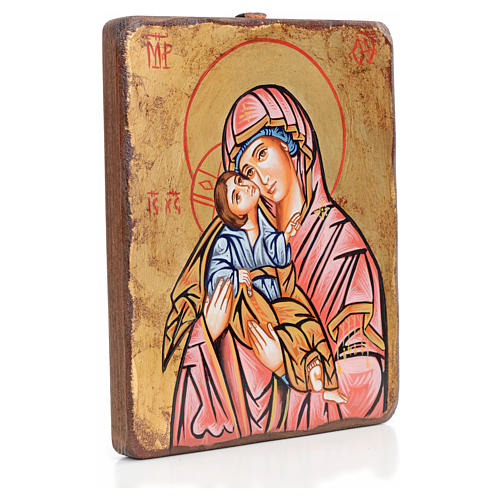 Icono Virgen de la Ternura manto rojo efecto antiguo 2