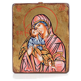 Icona Vergine della Tenerezza manto rosso antichizzata