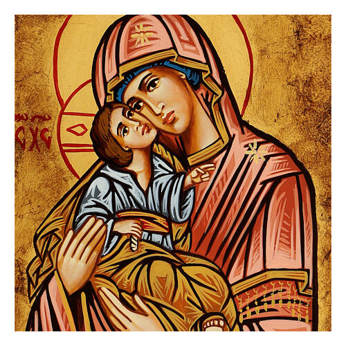 Icona Vergine della Tenerezza manto rosso antichizzata 2