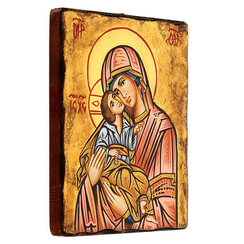 Icona Vergine della Tenerezza manto rosso antichizzata 3