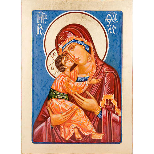 Ikone Jungfrau Maria von Vladimir auf blauem Hintergrund 1
