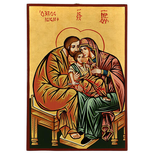 Ikone Heilige Familie mit goldenem Hintergrund und rotem Gewand 1