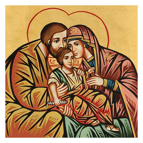 Ikone Heilige Familie mit goldenem Hintergrund und rotem Gewand 2
