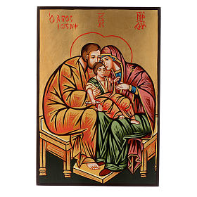 Ícones Pintados Roménia: Ícone Sagrada Família fundo ouro capa vermelha Ícones Pintados Roménia: Ícone Sagrada Família fundo ouro capa vermelha