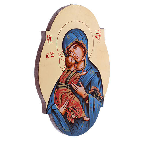 Ikone Madonna von Vladimir mit blauem Gewand, geformt oval 2