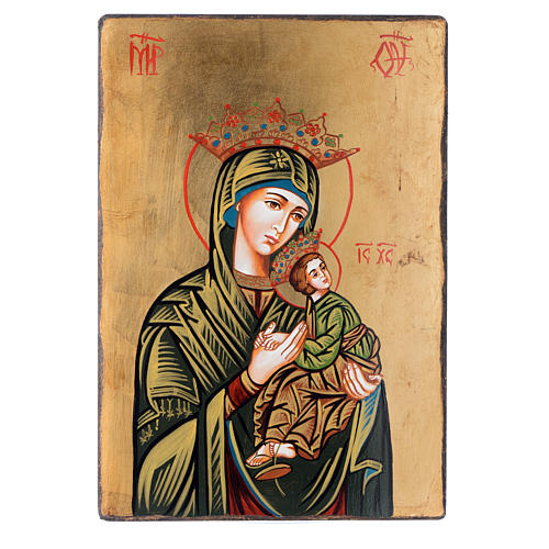 Ícono Virgen de la Pasión manto verde y coranas 1