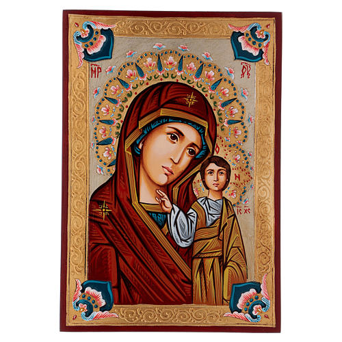 Ícono Virgen de Kazan decoraciones policromadas 1