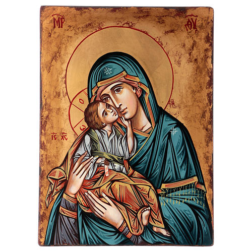 Icône peinte roumaine Vierge et Enfant 40x30 cm 1