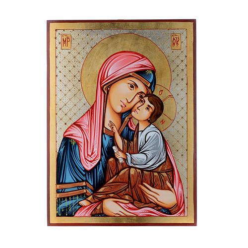 Icono Rumanía pintado Virgen Odigitria con niño 40x30 cm 1