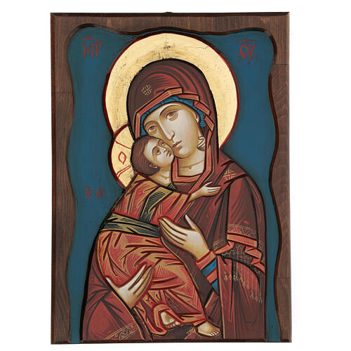 Ikone Gottesmutter von Wladimir, himmelblauer Hintergrund 1