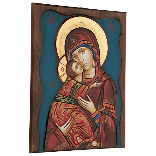 Ikone Gottesmutter von Wladimir, himmelblauer Hintergrund 4