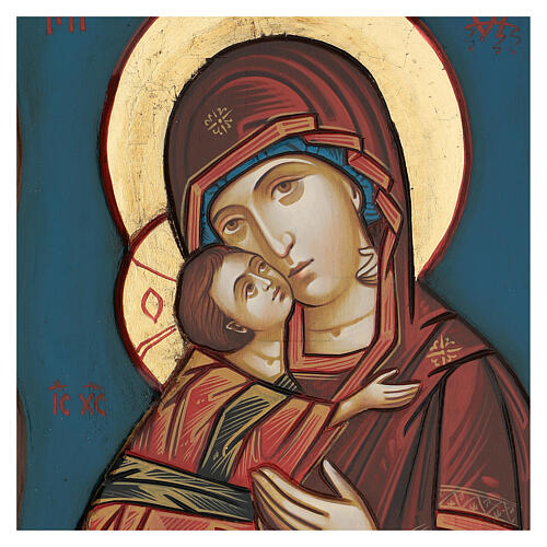 Virgin of Vladimir icon, light blue background 2
