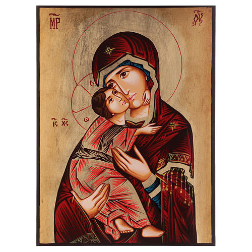 Ícone Nossa Senhora de Vladimir capa vermelha Roménia 1
