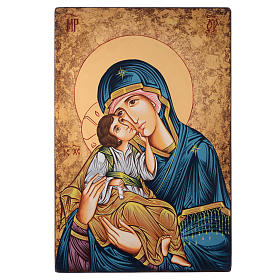 Rumänische Ikone Gottesmutter mit Kind, Hodegetria, antikisierter Stil, 60x40 cm