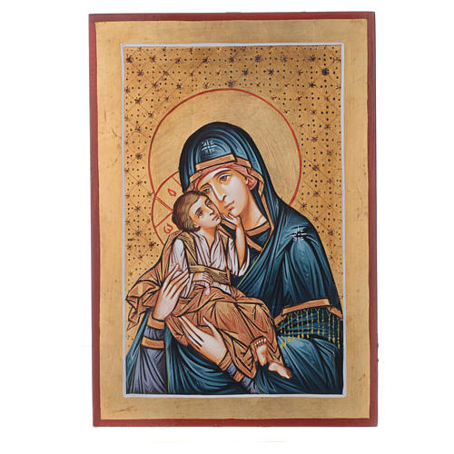 Romanian hand painted icon Virgin Hodegetria, decorated 32x22 cm 1