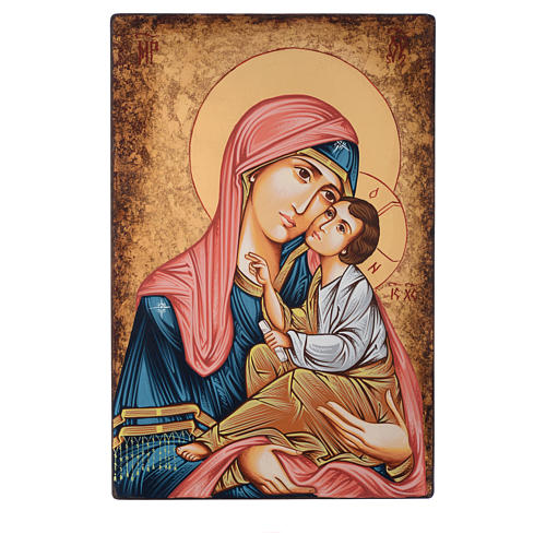 Rumänische Ikone Gottesmutter mit Kind, Hodegetria, handgemalt, antikisierter Stil, 60x40 cm 1