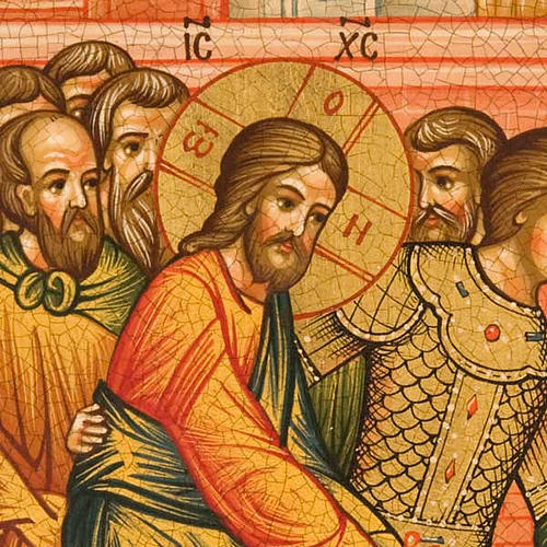 Ikona bizantyjska Jezus i Kajfasz Rosja malowana 2