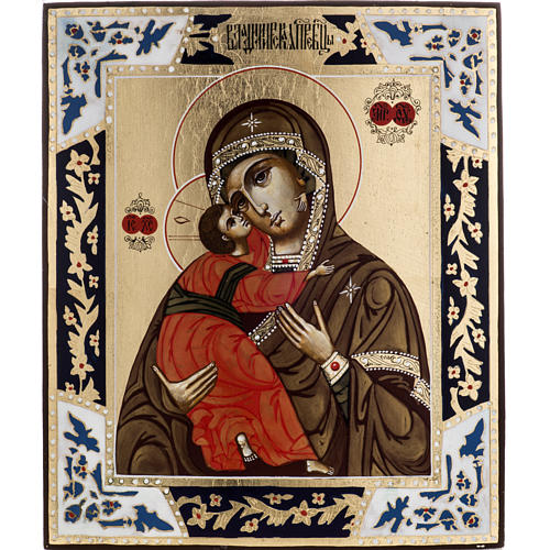 Ikona 'Madonna Włodzimierska' na starym drewnie XX wiek 1