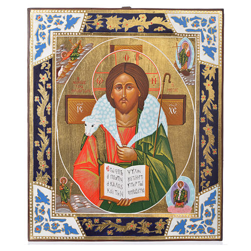 Icona russa Buon Pastore dipinta su tavola XIX sec. 1